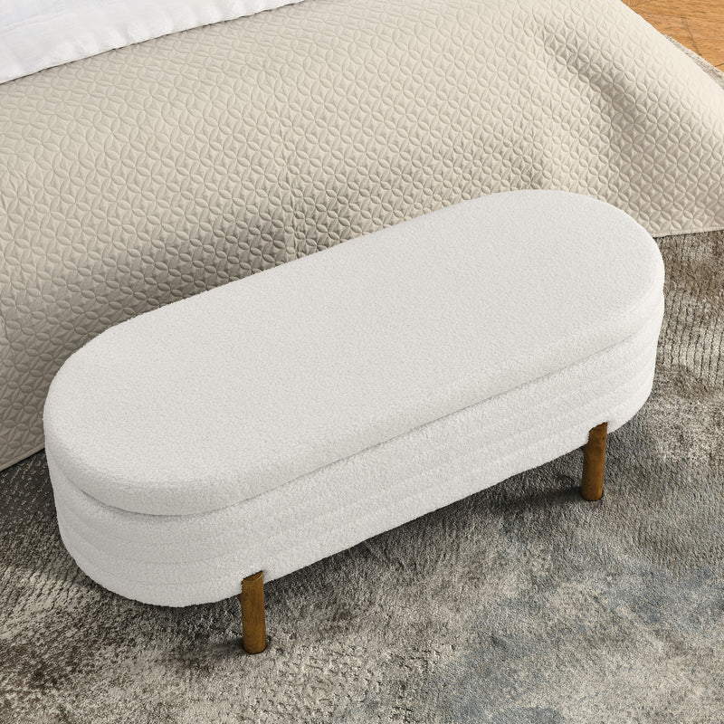 Oval Ottoman Storage Bench With Rubber Wood Legs