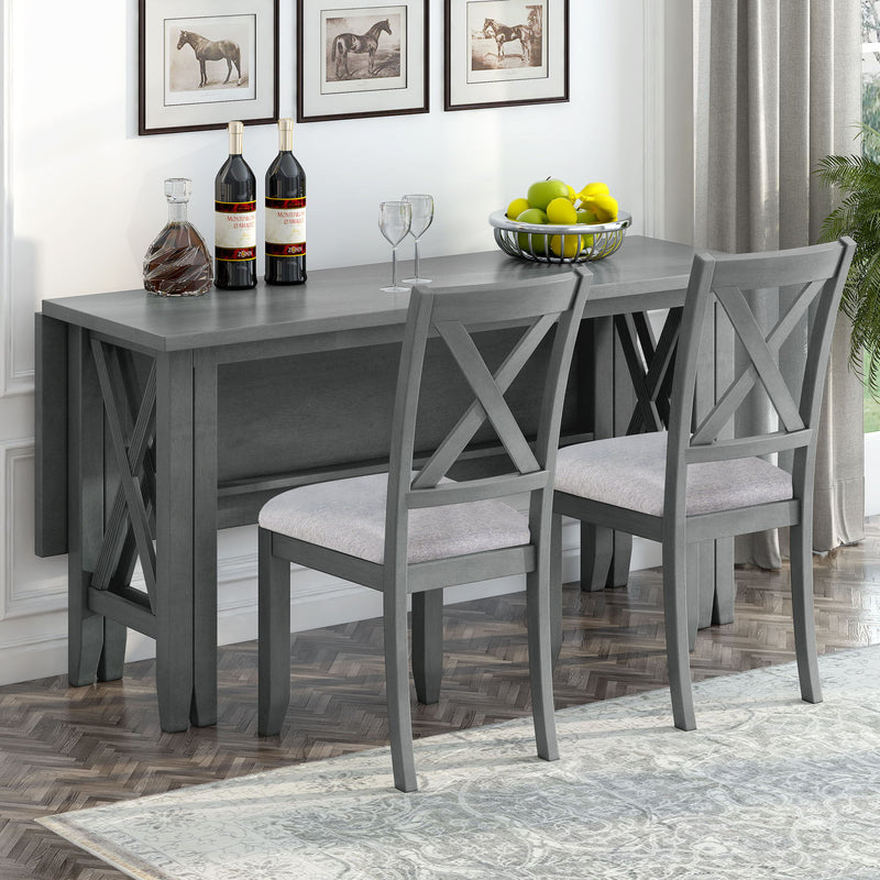 6 Piece Family Dining Room Set, Space Saving Foldable Table And 4 Chairs With Bench