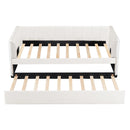 Twin Size Upholstered Daybed with Ergonomic Design Backrest and Trundle, Beige
