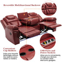 3 Pieces Recliner Sofa Sets Home Theater Seating Manual Recliner Chair With Center Console And LED Light Strip For Living Room