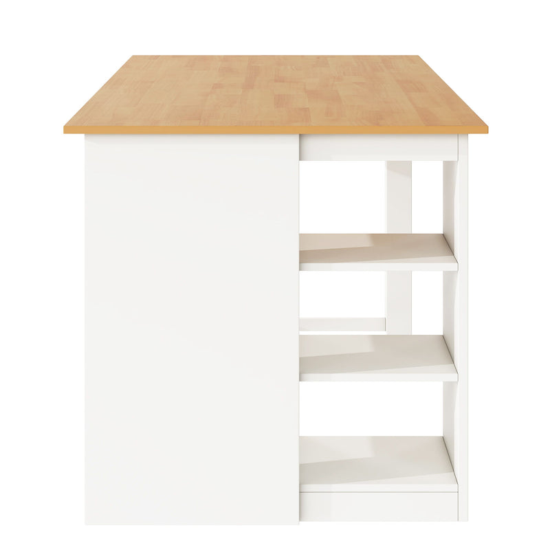 Solid Wood Farmhouse Counter Height Dining Table Set With 3 Tier Storage Shelves
