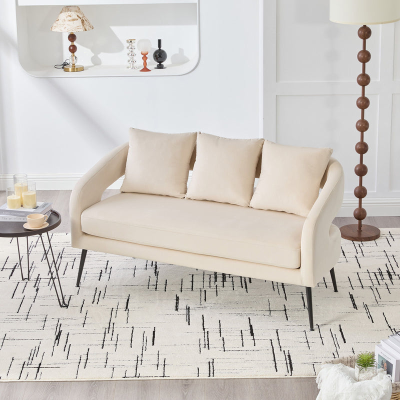 Open Back Loveseat Settee With 3 Pillows - Beige
