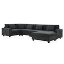 U Shaped Sectional Sofa 6 Seat Couch Set With Oversized Ottoman, Hidden Armrest Storage And Cup Holders USB Charging Ports Wide Seat Sofa