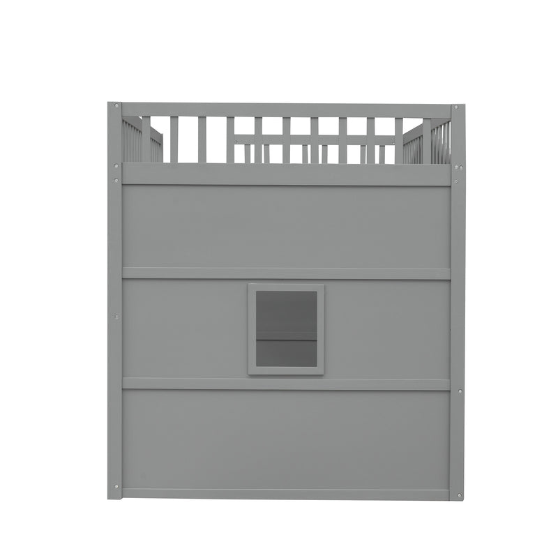 Full Size House Loft Bed With Ladder-Gray+White Frame