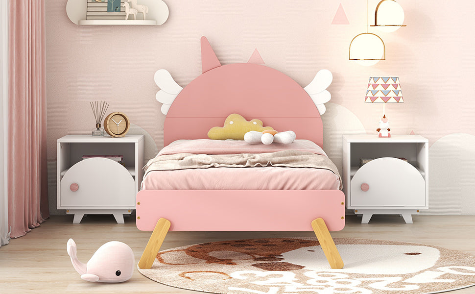 Wooden Cute Bed With Unicorn Shape Headboard,Twin Size Platform Bed,Pink - Atlantic Fine Furniture Melbourne FL