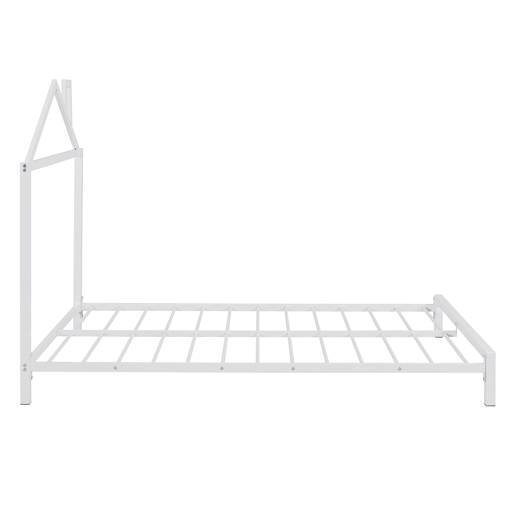 Full Size Metal Platform Bed with House-Shaped Headboard Design, White - Atlantic Fine Furniture Melbourne FL