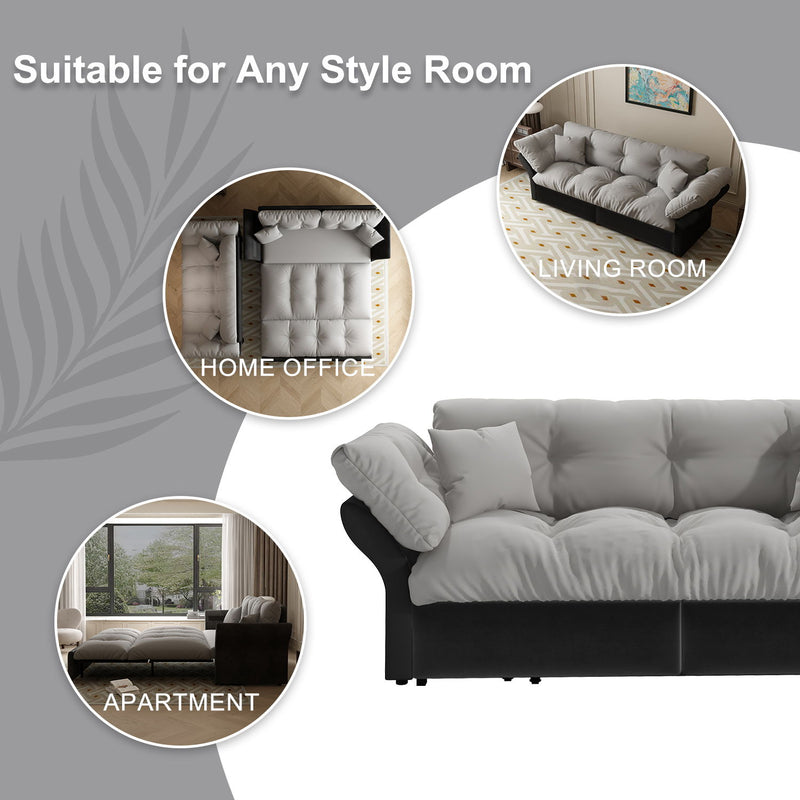 Queen Pull Out Sofa Bed, 3 In 1 Convertible Sleeper Tufted With 2 Soft Pillows