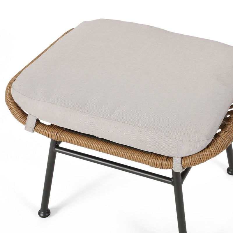 Outdoor Modern Boho Wicker Ottoman With Cushions (Set of 2)