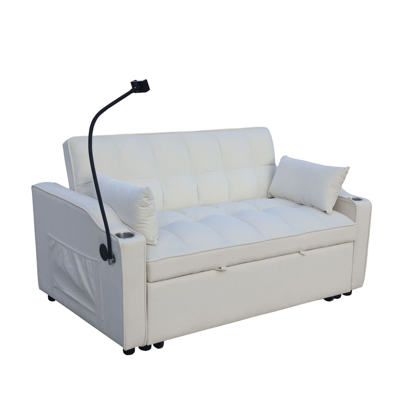 Modern Velvet Loveseat Futon Sofa With Pullout Bed, Adjustable Reclining Backrest, Toss Pillows