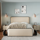 Modern Bed With Curved Upholstered Headboard And Footboard, Heavy Duty Metal Slats
