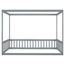 Canopy Frame Floor Bed With Fence, Guardrails