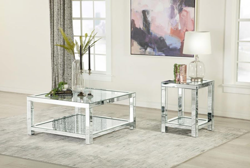 Valentina - 1-Shelf Square Glass Top Side End Table - Silver