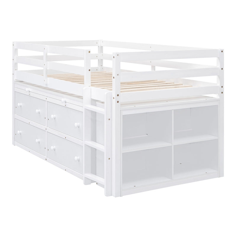 Loft Bed With Retractable Writing Desk And 4 Drawers, With Lateral Portable Desk And Shelves