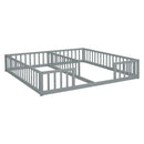 Double Twin Floor Bed with Fence, Guardrails, without door, Grey