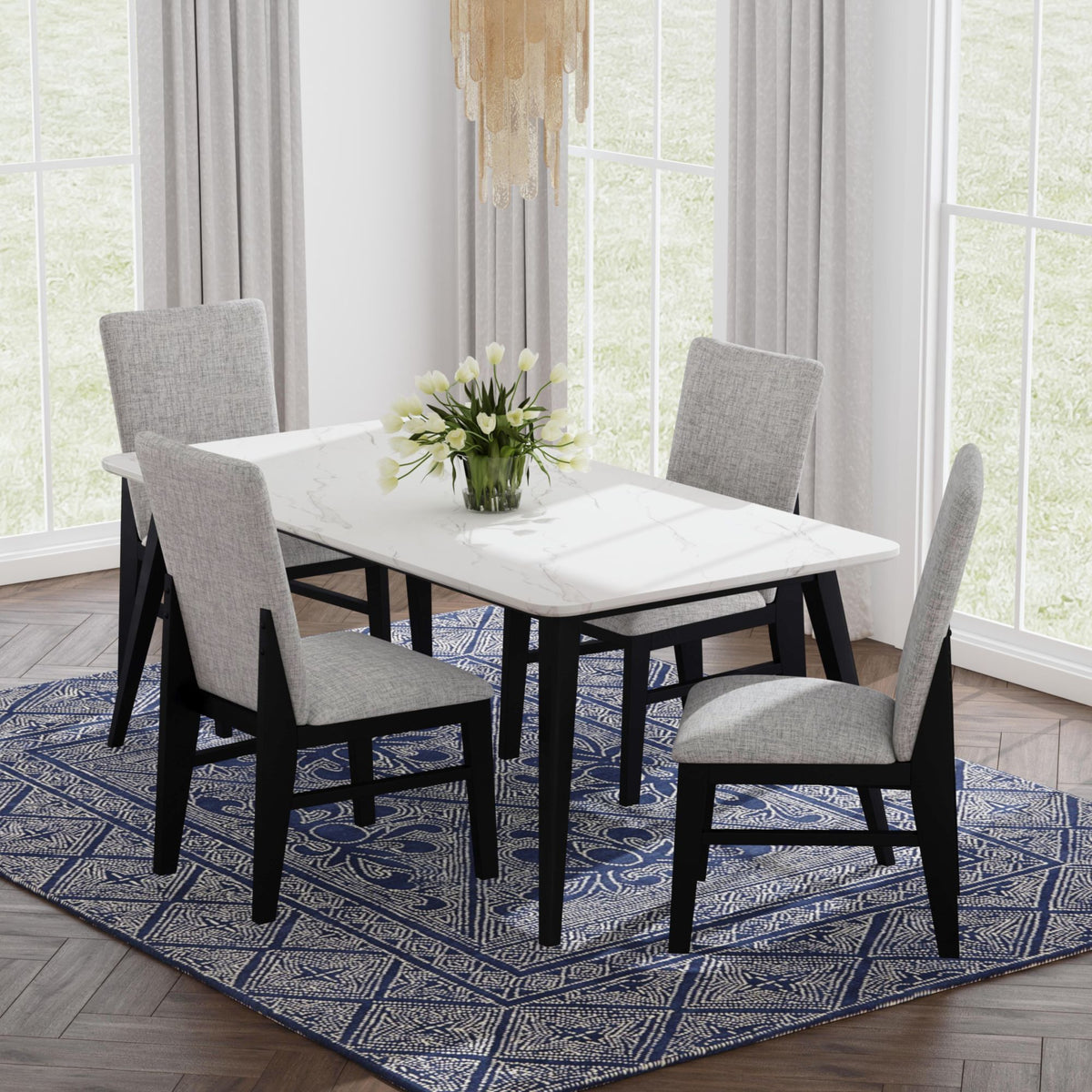 Marlene Dining Table With White Faux Marble Top in White by Elements International, view 4