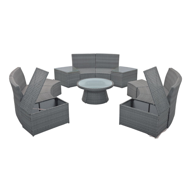 10 Piece Outdoor Sectional Half Round Patio Rattan Sofa Set