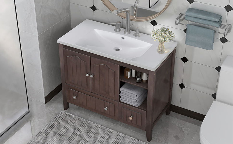 Bathroom Vanity With Ceramic Basin, Bathroom Storage Cabinet With Two Doors And Drawers, Solid Frame, Metal Handles