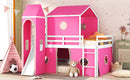 Full Size Bunk Bed with Slide Pink Tent and Tower - Pink