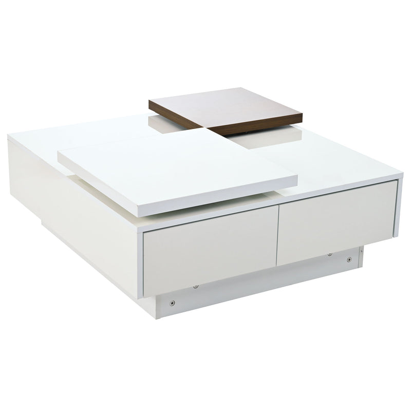 Movable Square Top Coffee Table With 4 Hidden Storage Drawers