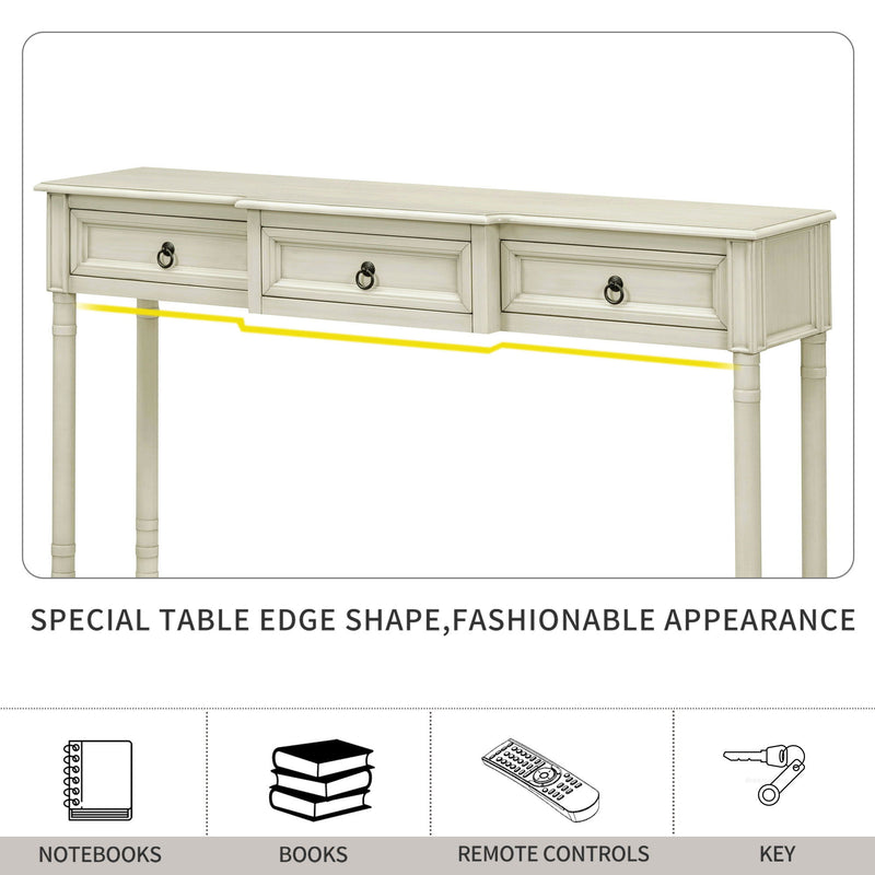 Console Table Sofa Table With Drawers For Entryway With Projecting Drawers And Long Shelf