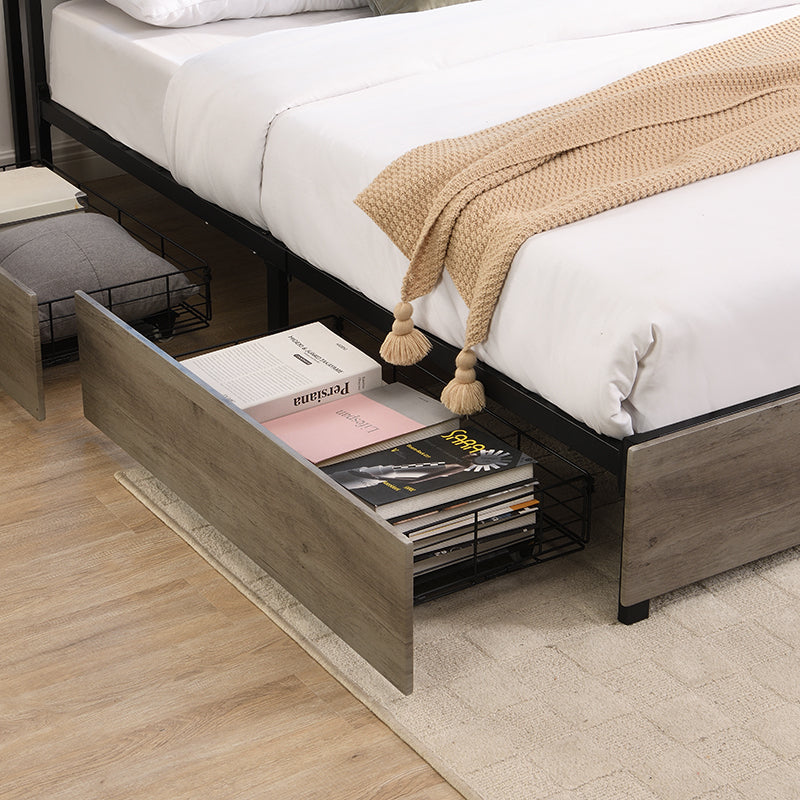 Full Bed Frame, Storage Headboard with Charging Station, Solid and Stable, Noise Free, No Box Spring Needed, Easy Assembly
