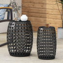 Modern Outdoor Metal End Table Set With Durable Iron Frame - Black