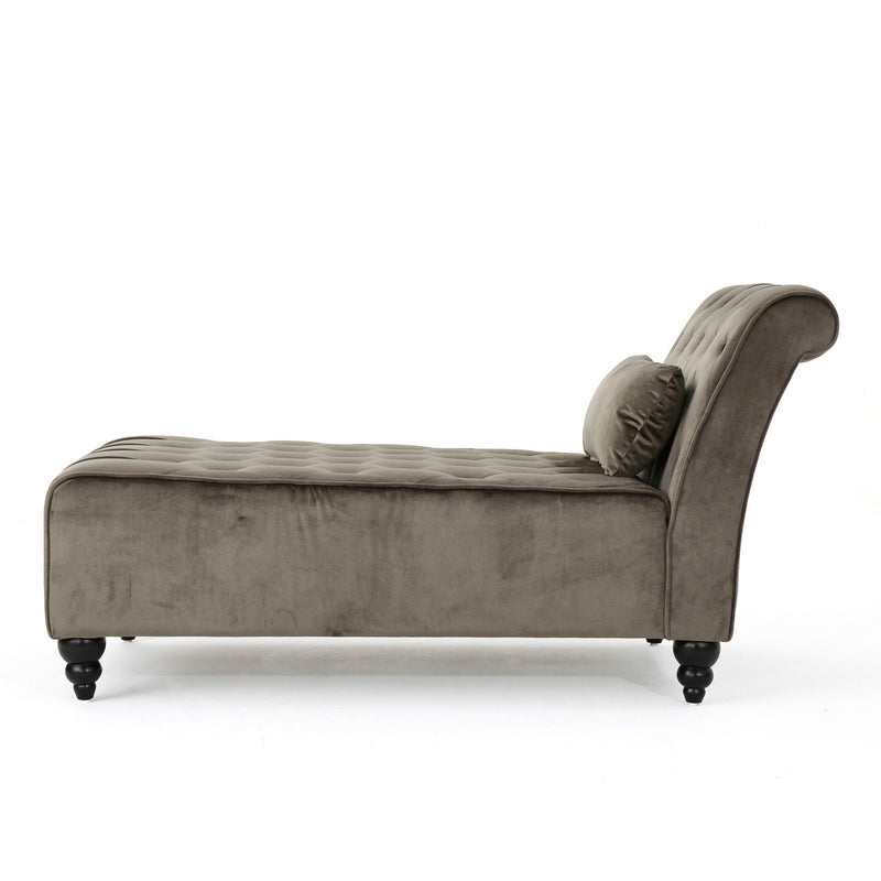 Ethereala - Upholstered Velvet Chaise Lounge With Button Tufted - Gray
