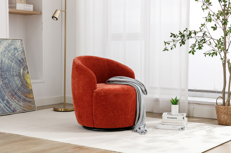 Chenille Fabric Swivel Accent Armchair Barrel Chair With Powder Coating Metal Ring