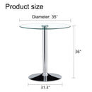 Modern Minimalist Circular Glass Dining Table With Electroplated Metal Legs 35" Diameter - Transparent