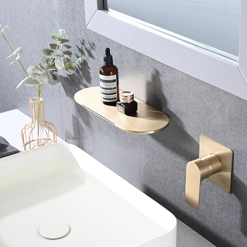 Modern Wall Mount Bathtub Faucet Single Handle With Waterfall Tub Spout And Rough - Brushed Gold
