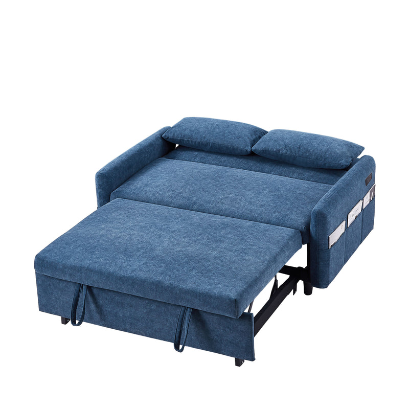 Pull Out Sleep Sofa Bed Loveseats Sofa Couch With Adjsutable Backrest, Storage Pockets, 2 Soft Pillows, USB Ports For Living Room, Bedroom, Apartment, Office