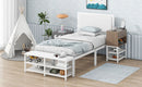 Platform Bed With 2 Tier Storage Shelves, Storage Cabinet