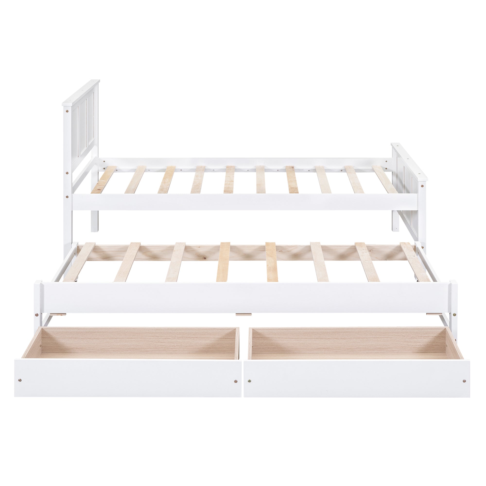 Twin Size Platform Bed with Trundle and Drawers, White - Atlantic Fine Furniture Melbourne FL