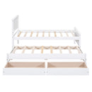 Twin Size Platform Bed with Trundle and Drawers, White