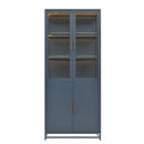 Modern Style Tall Steel Display Cabinet With Double Glass Doors, LED Lights