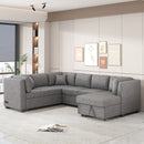 U-Shaped Sectional Sofa Pull Out Sofa Bed With Two USB Ports, Two Power Sockets, Three Back Pillows And A Storage Chaise For Living Room