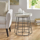 Side Table With Marble Top And Iron Base - Black / White