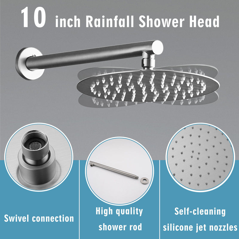 Wall Mounted Shower Set With High Pressure 10" Rain Shower Head And 5 Function Handheld Shower Head - Brushed Nickel