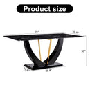 Modern Minimalist Luxurious Imitation Marble Dining Table Rectangular Office Desk With Tempered Glass - Black