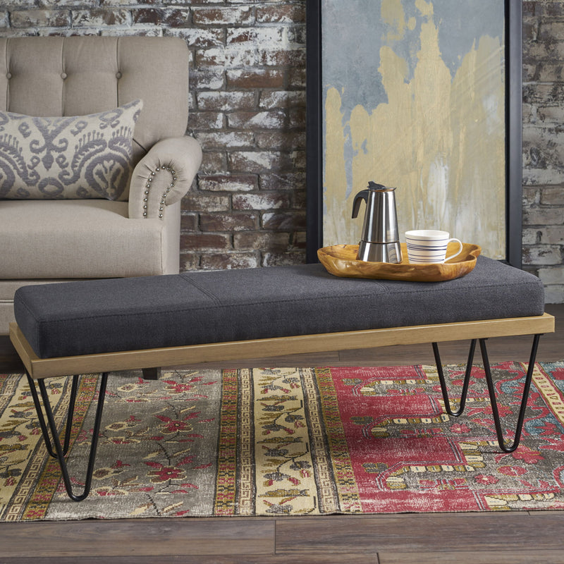Upholstered Bench With Hairpin Legs - Charcoal Gray