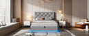 Full Size Upholstered Bed with Hydraulic Storage System and LED Light, Modern Platform Bed with Button-tufted Design Headboard, Gray
