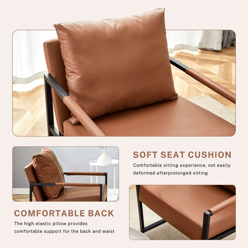 Classic Leather And Metal Frame Sofa, Ergonomically Designed, A Perfect Blend Of Modern And Industrial Styles