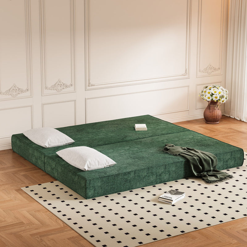 Convertible Couch Bed With 2 Pillows, 3 Seat Folding Floor Couch & King Size Bed Mattress, Diy Combination - Green
