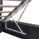 Queen Size Upholstered Bed with Hydraulic Storage System and LED Light, Gray