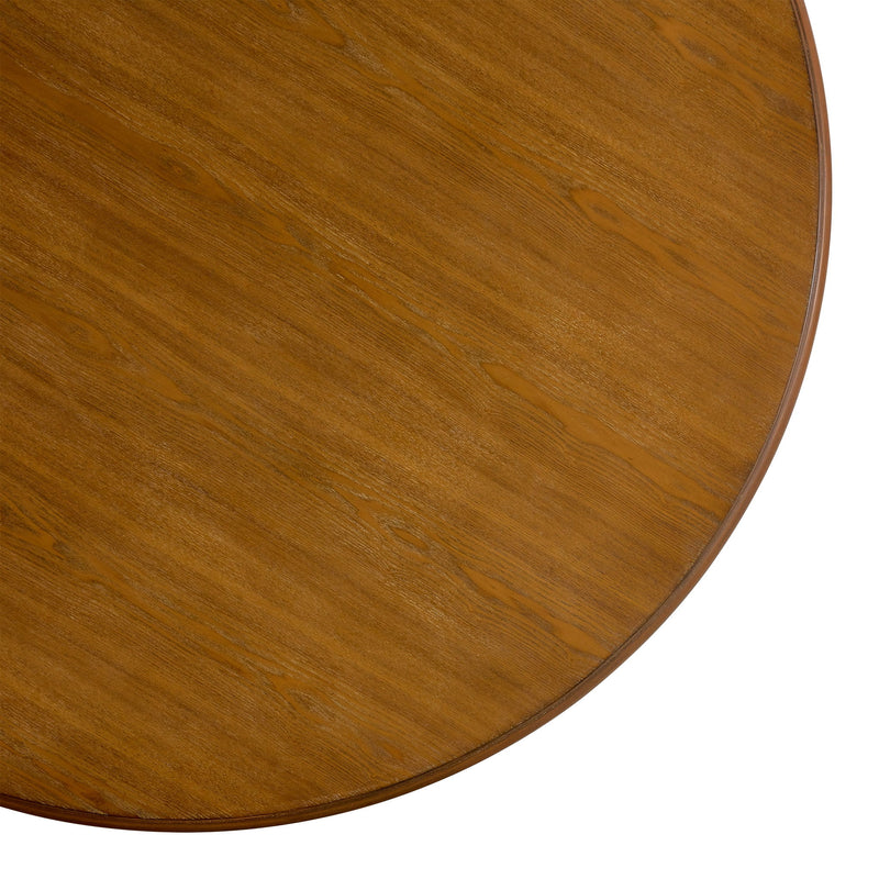Mid Century Modern Round Dining Table With Metal Legs And Open Shelf