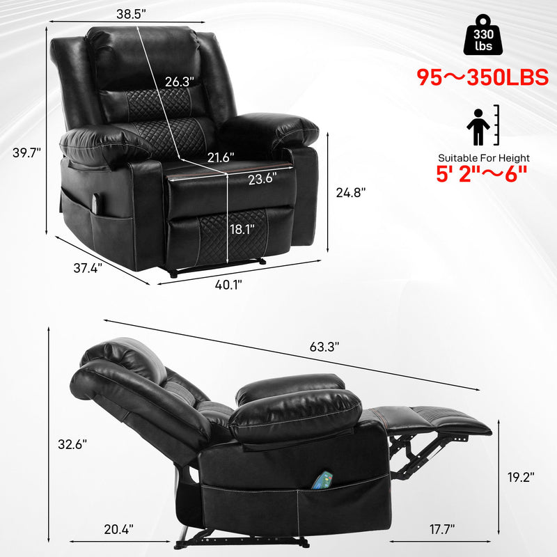 Breathable Leather Massage Recliner Chair Manual Living Room Reclining Sofa