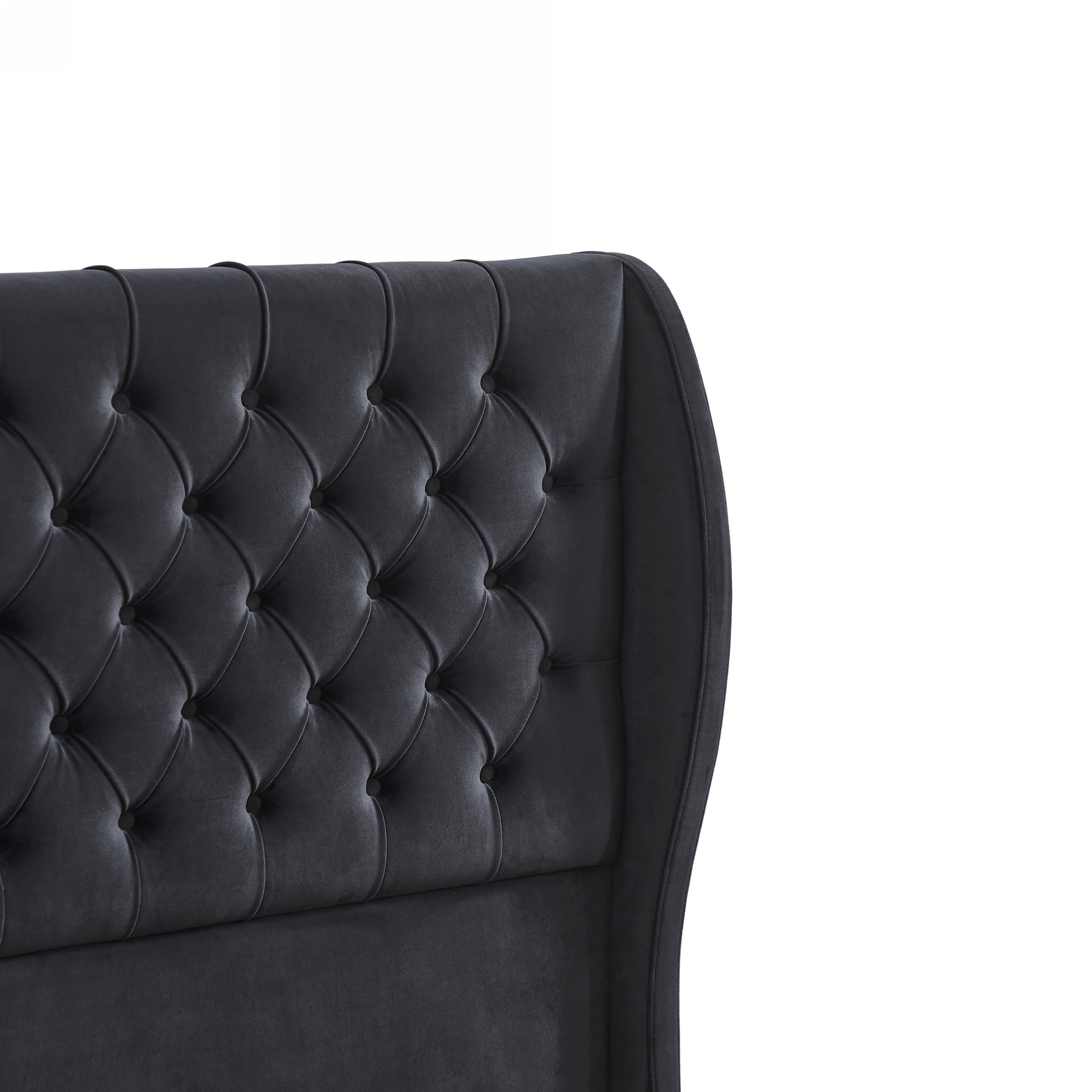 King Size Platform Bed Frame, Velvet Upholstered Sleigh Bed with Scroll Wingback Headboard & Footboard/Button Tufted/No Box Spring Required/Easy Assembly-Black - Atlantic Fine Furniture Melbourne FL