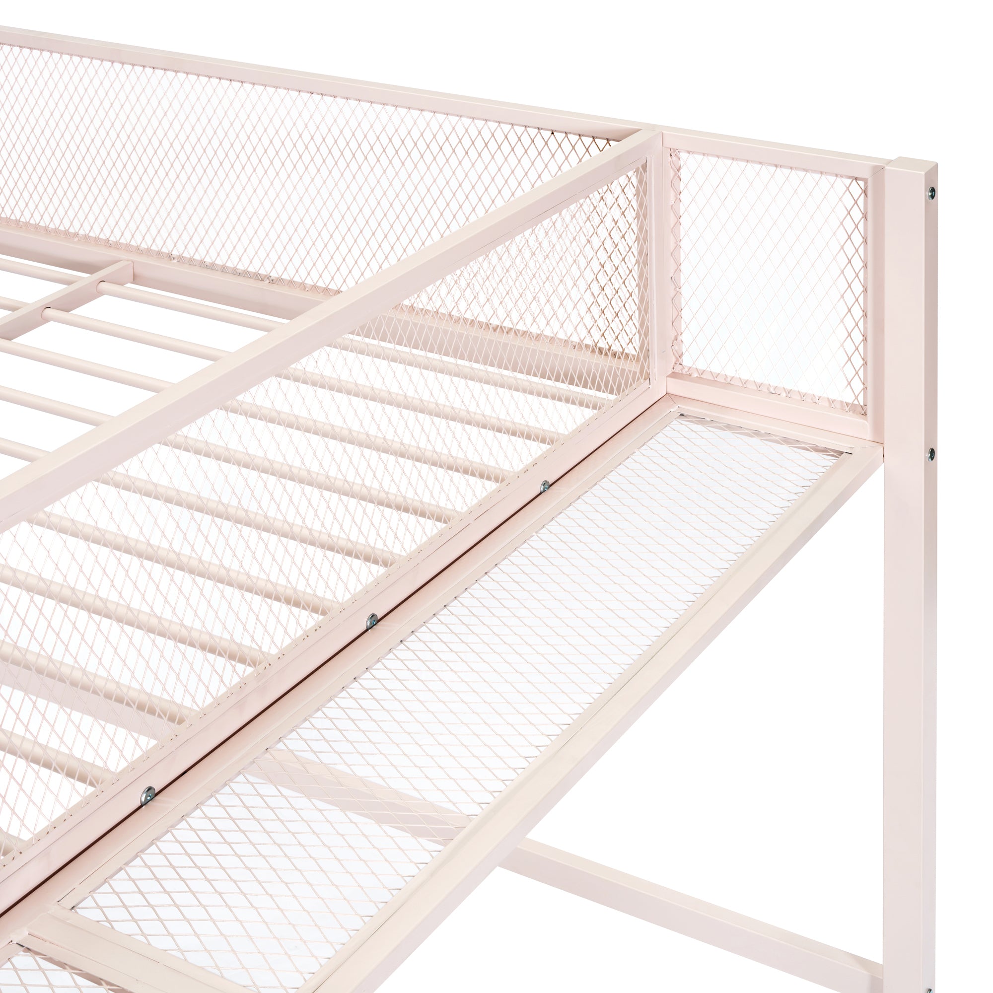 Full Size Metal Loft Bed with 4-Tier Shelves and Storage, Pink - Atlantic Fine Furniture Melbourne FL