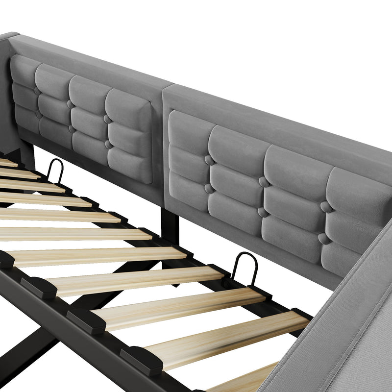 Upholstered Hydraulic Storage Daybed With USB & Type C Charging