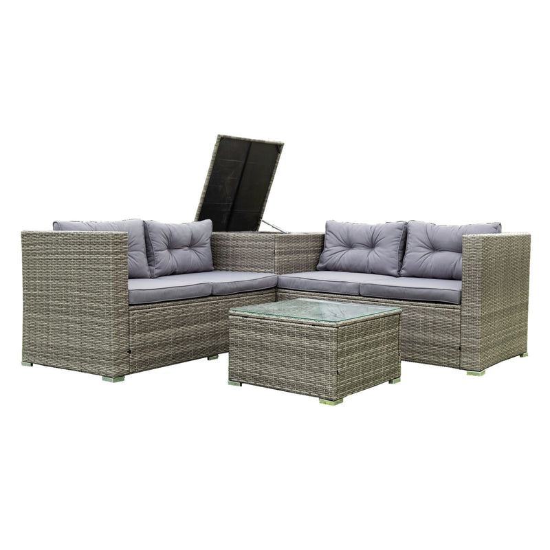 4 Piece Patio Sectional Wicker Rattan Outdoor Furniture Sofa Set With Storage Box - Gray